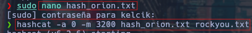 Ataque de diccionario con hashcat sobre el hash bcrypt